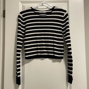 ZARA Striped Cropped Navy Sweater
